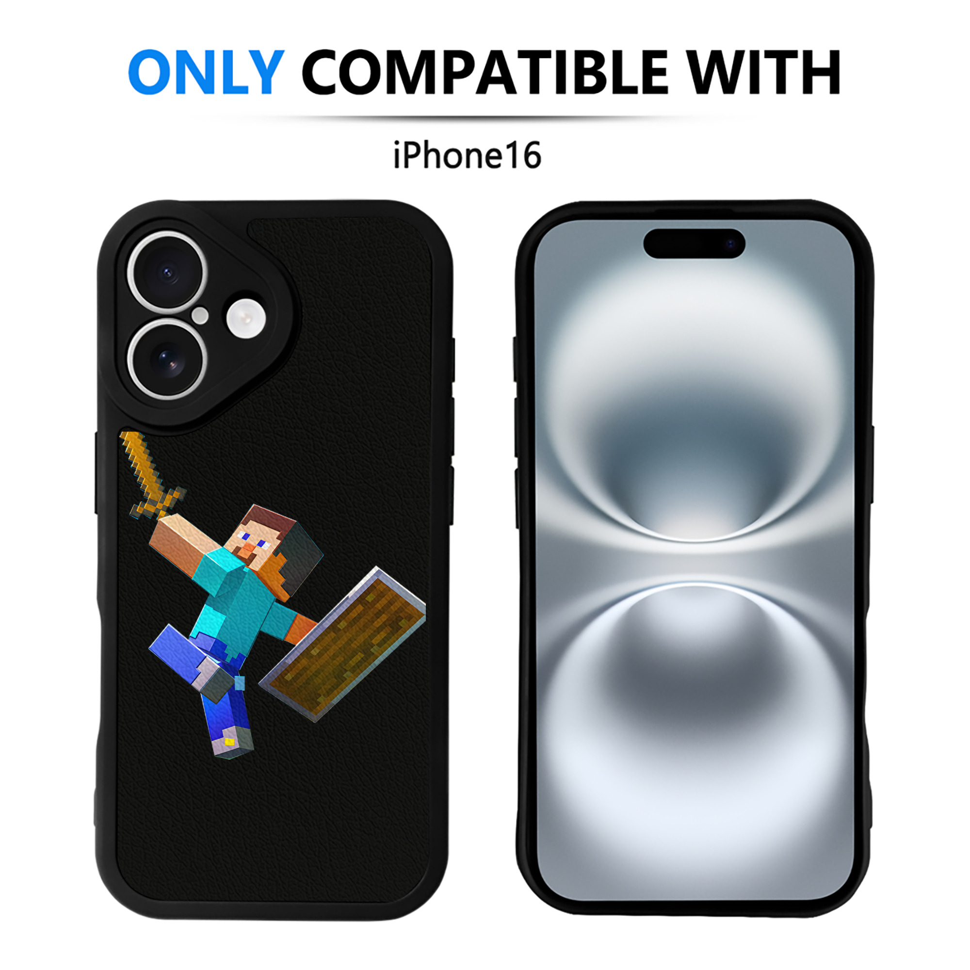 （画像用） マインクラフト ブロックの世界 Minecraft MC Block world 【iPhone 16シリーズ対応】シリコンスマホケース（レザー調） 材質：シリコン